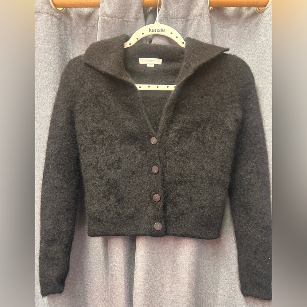 Vince Black Fuzzy Button-Up Sweater